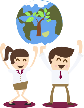 Lady and gentleman holding up the Earth together